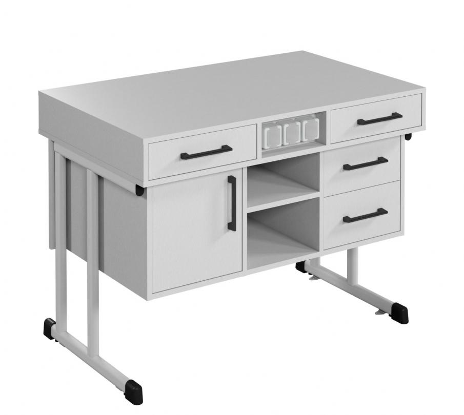 Стіл демонстраційний з розетками для предметних кабінетів на плоскоовальній трубі, АЛМАНТ, 1200х750х900 мм.